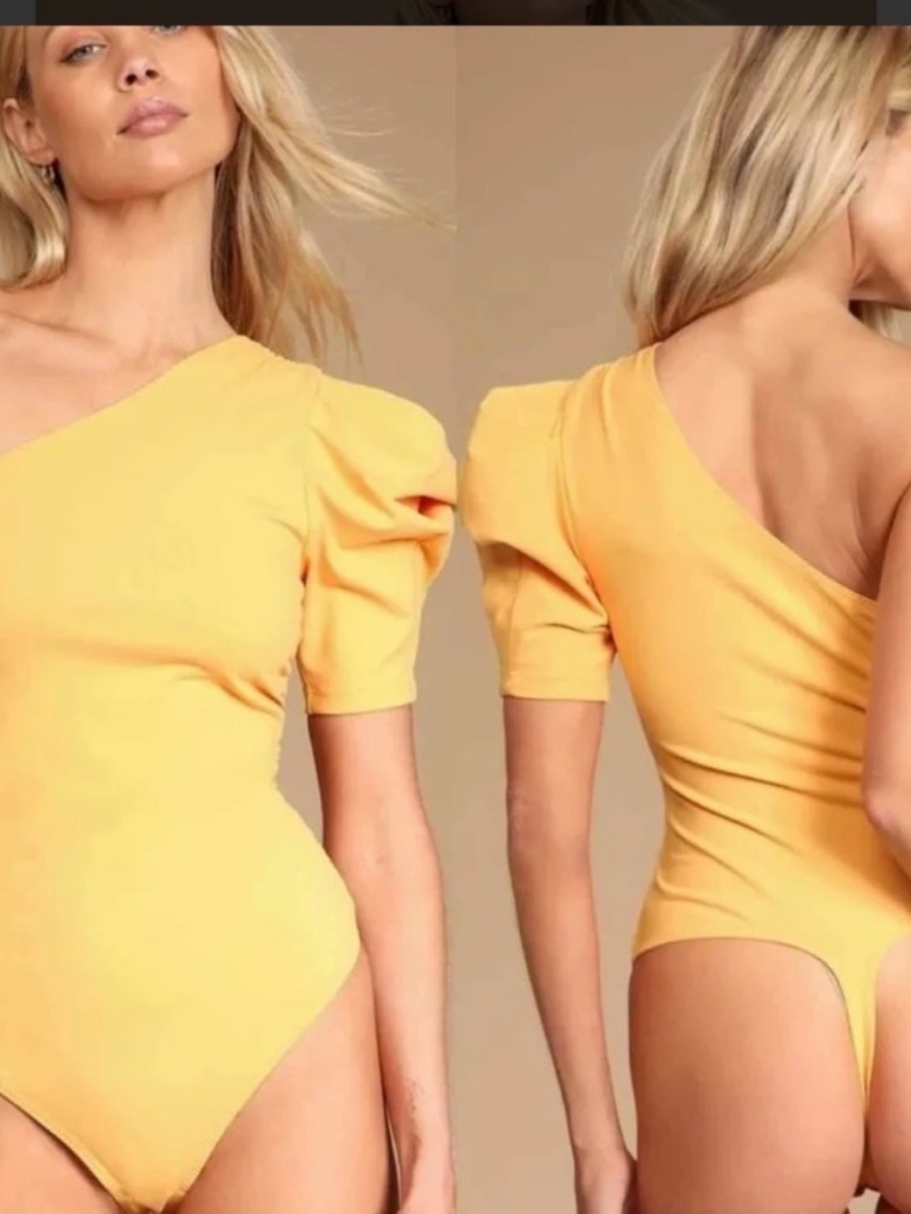 Free people intimately One-Shoulder Yellow Puff Sleeve Bodysuit